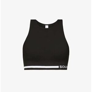 SOUL CYCLE Ribbed Black Racerback Sports Bra White Stripe Band Size M